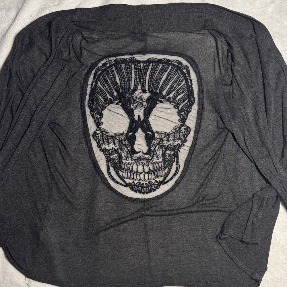 Love Culture Charcoal Skull Graphic Long Sleeve Tee